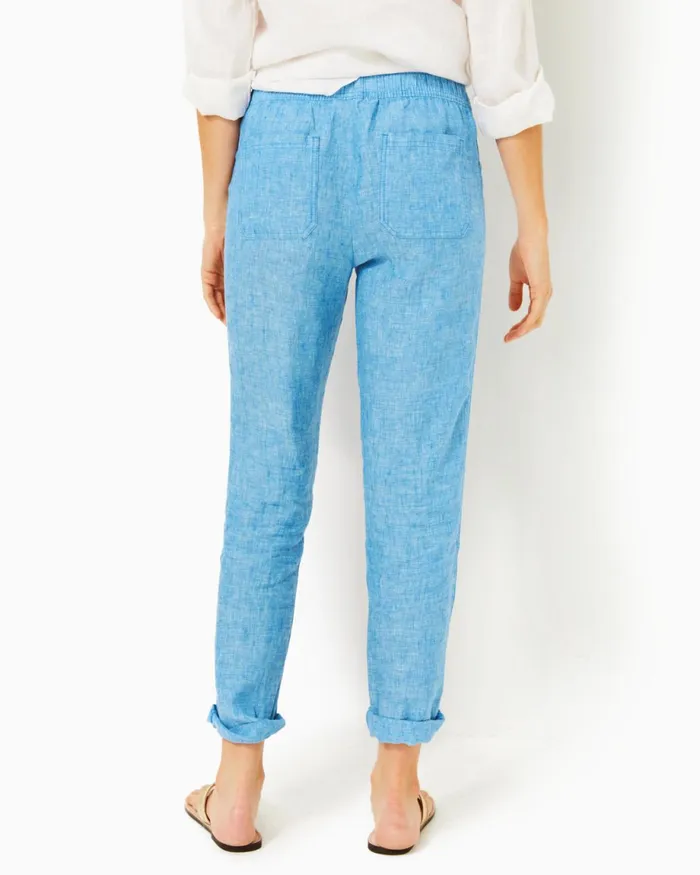 Lilly Pulitzer 31034 Taron MidRise Linen Pant Beckon Blue X Sea Salt Blue Women Bottoms