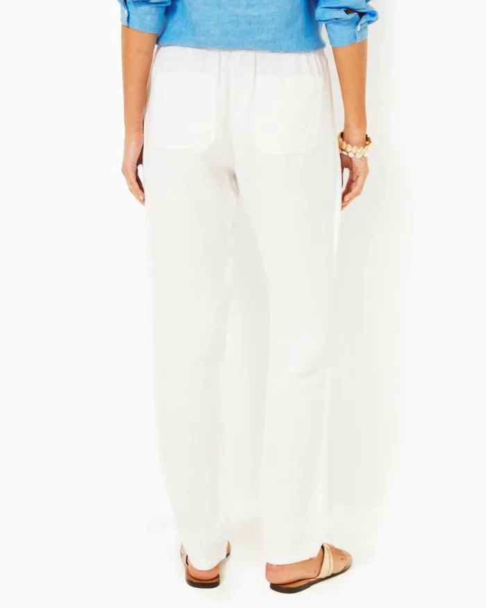 Lilly Pulitzer 31034 Taron Mid Rise Linen Pant Resort White Women Bottoms