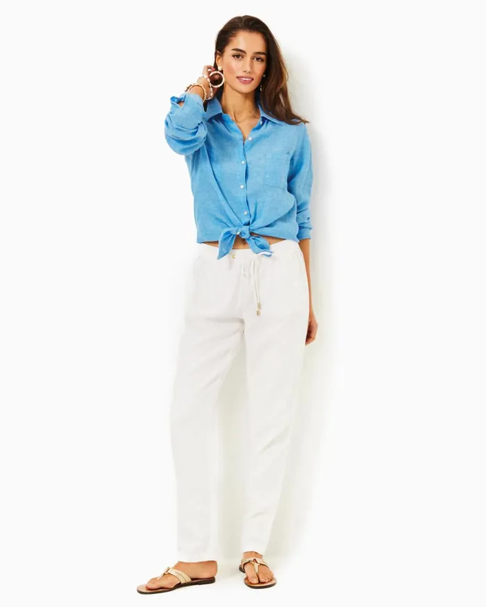 Lilly Pulitzer 31034 Taron Mid Rise Linen Pant Resort White Women Bottoms