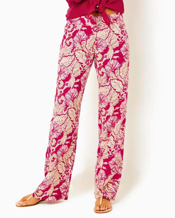 Lilly Pulitzer 32034 Bal Harbour Palazzo Pant Poinsettia Red Island Vibes Women Bottoms