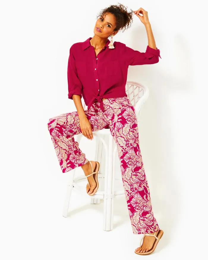Lilly Pulitzer 32034 Bal Harbour Palazzo Pant Poinsettia Red Island Vibes Women Bottoms