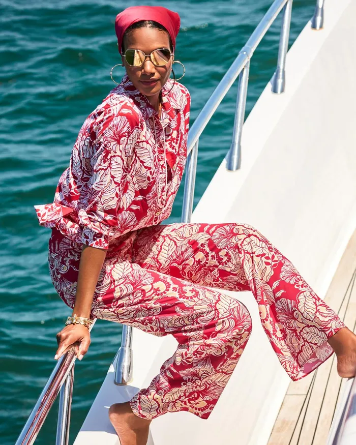 Lilly Pulitzer 32034 Bal Harbour Palazzo Pant Poinsettia Red Island Vibes Women Bottoms