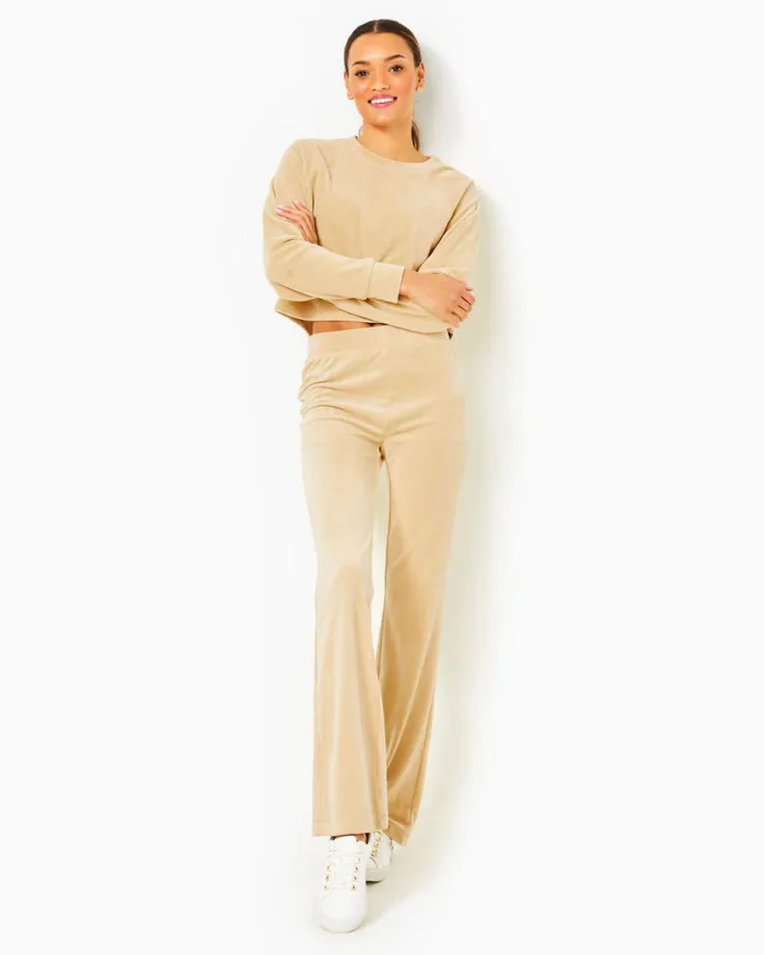 Lilly Pulitzer 33034 Natine High Rise Velour Pant Sand Bar Women Bottoms