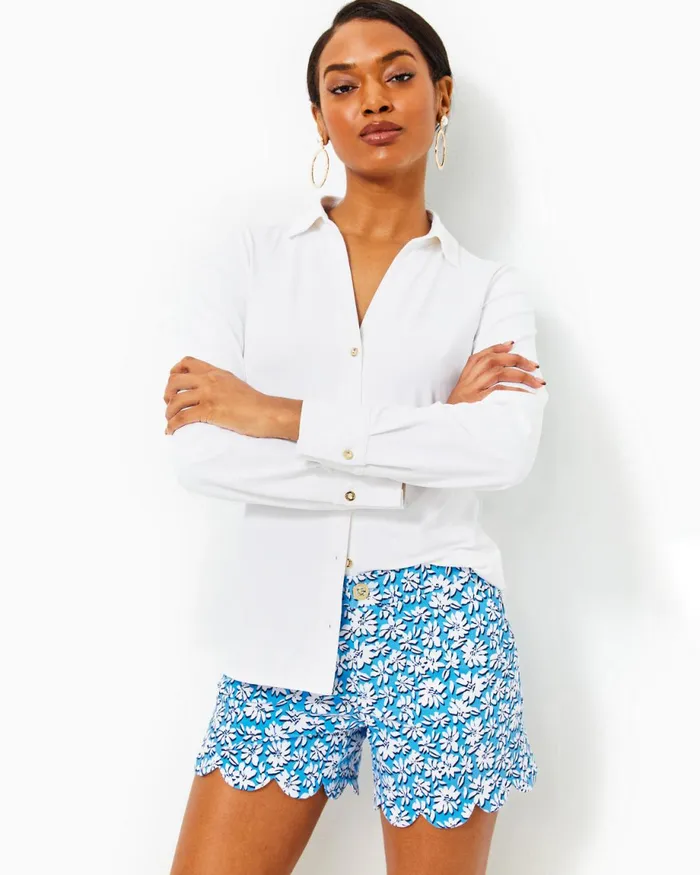 Lilly Pulitzer 5034 Buttercup Mid Rise Short Lunar Blue Palm Beach Petals Women Bottoms Lilly Pulitzer 5034 Buttercup Mid Rise Short Lunar Blue Palm Beach Petals Women Bottoms