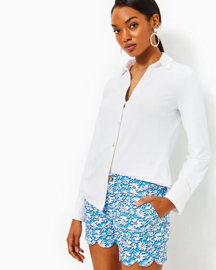 Lilly Pulitzer 5034 Buttercup Mid Rise Short Lunar Blue Palm Beach Petals Women Bottoms