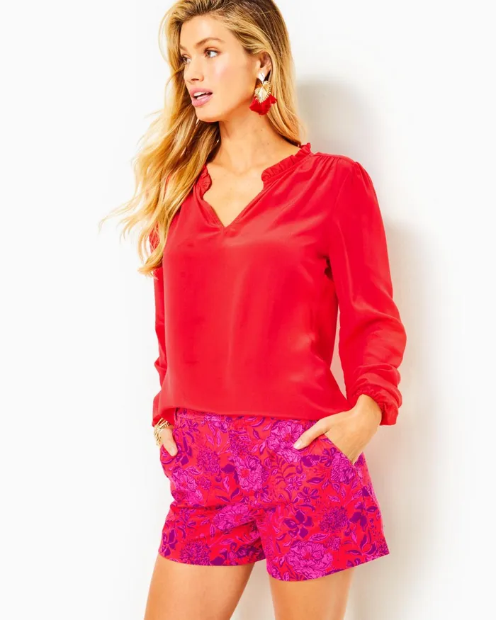 Lilly Pulitzer 5034 Gretchen HighRise Short Amaryllis Red Secret Hideaway Women Bottoms Lilly Pulitzer 5034 Gretchen HighRise Short Amaryllis Red Secret Hideaway Women Bottoms