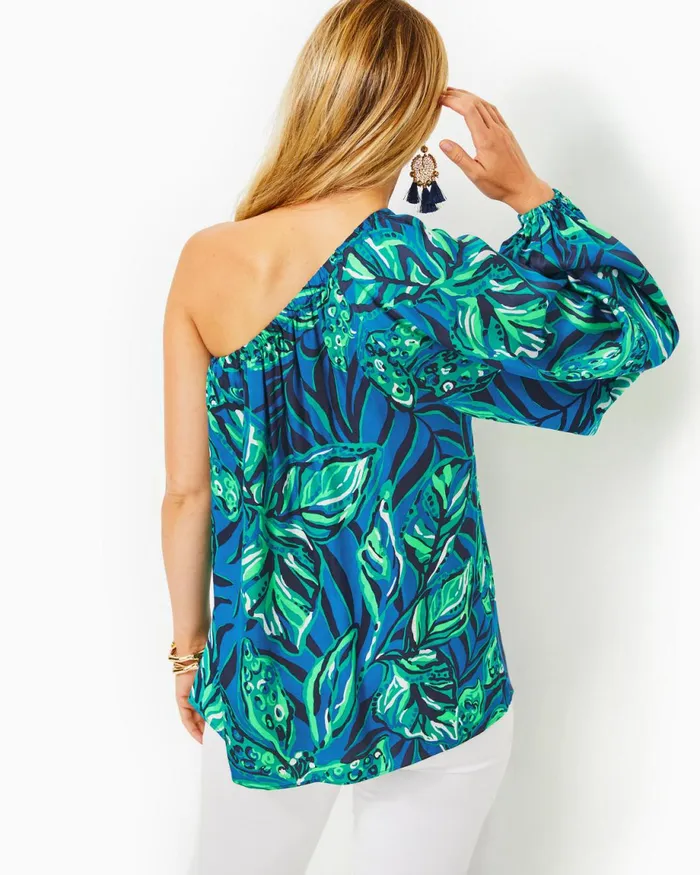 Lilly Pulitzer Adorlee OneShoulder Top Indigo Breeze Shady Gators Women Tops