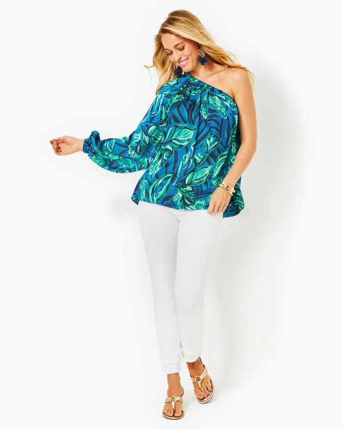 Lilly Pulitzer Adorlee OneShoulder Top Indigo Breeze Shady Gators Women Tops