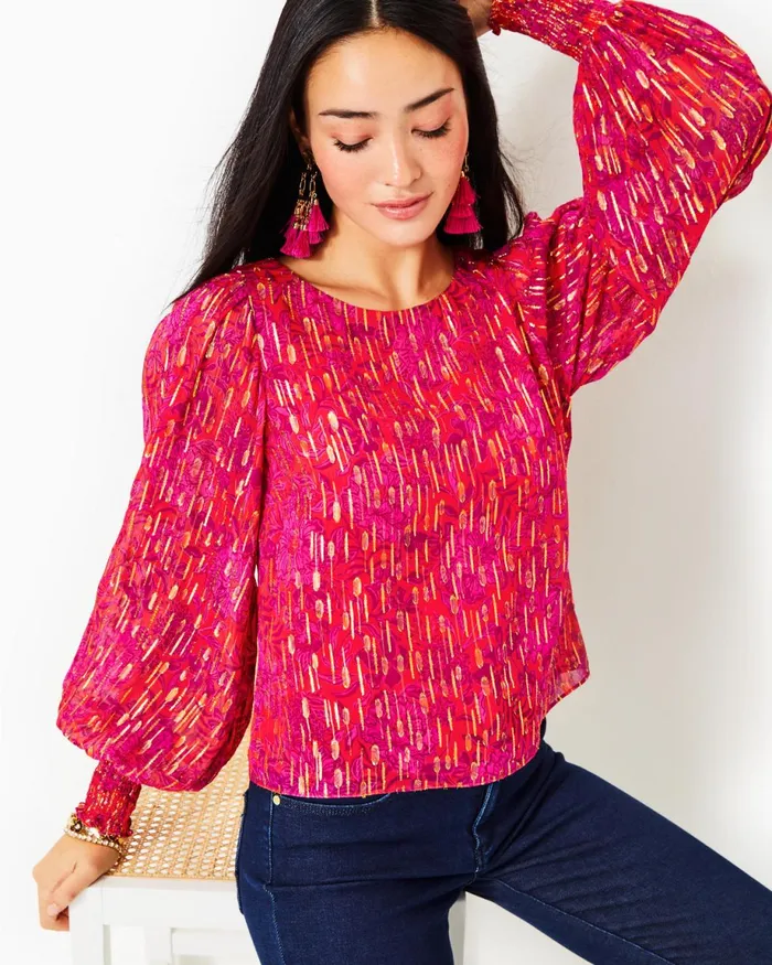 Lilly Pulitzer Alfreda Long Sleeve Top Amaryllis Red Secret Hideaway Women Tops Lilly Pulitzer Alfreda Long Sleeve Top Amaryllis Red Secret Hideaway Women Tops