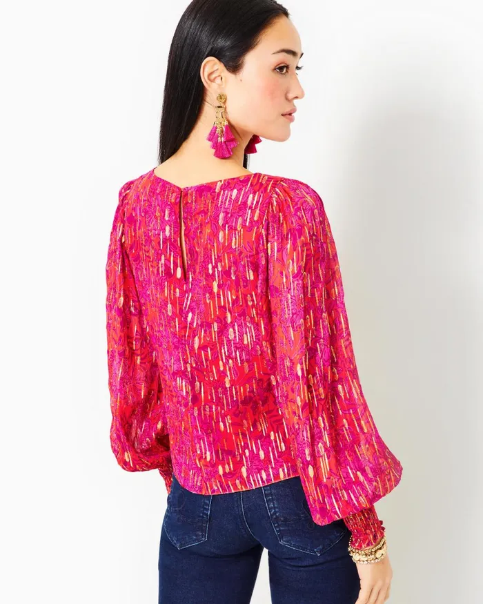Lilly Pulitzer Alfreda Long Sleeve Top Amaryllis Red Secret Hideaway Women Tops