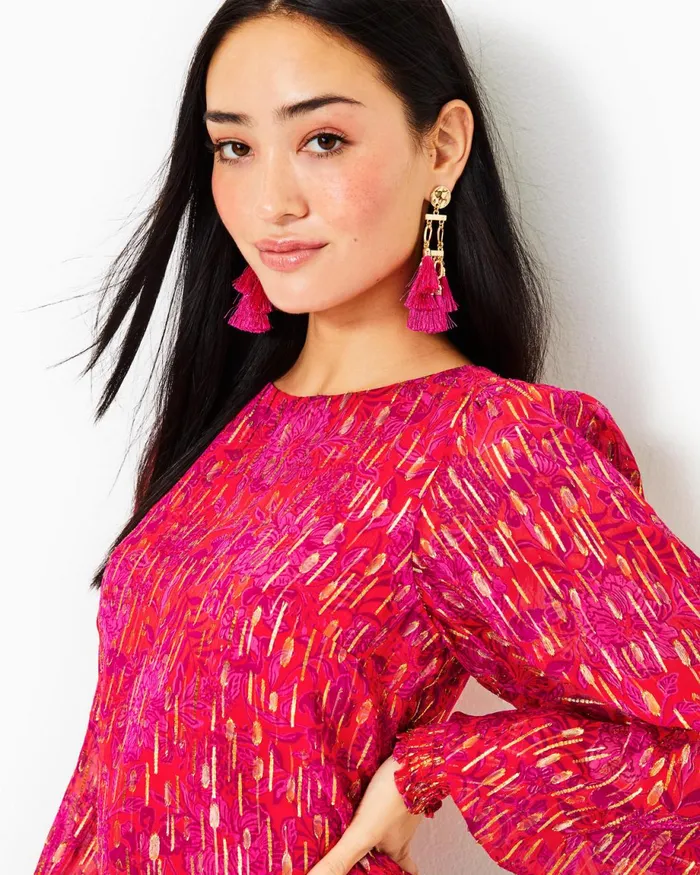 Lilly Pulitzer Alfreda Long Sleeve Top Amaryllis Red Secret Hideaway Women Tops