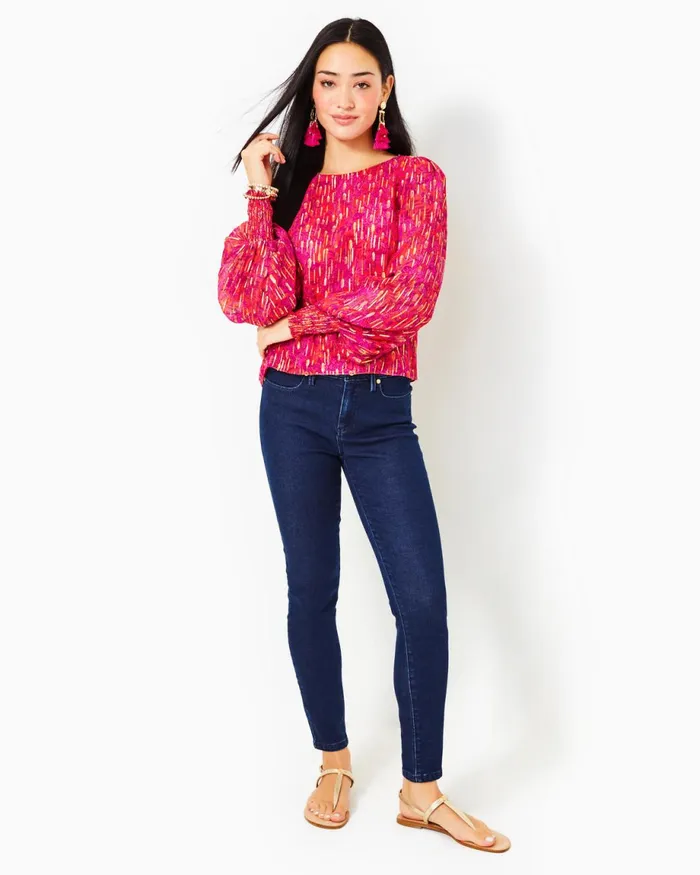Lilly Pulitzer Alfreda Long Sleeve Top Amaryllis Red Secret Hideaway Women Tops