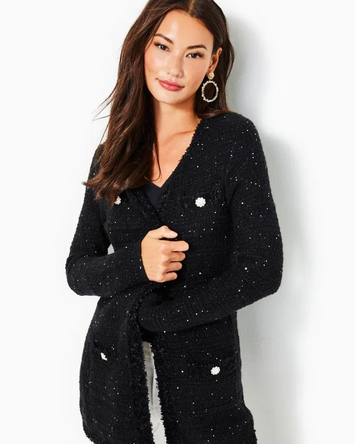 Lilly Pulitzer Amal Cardigan Black Metallic Women Tops