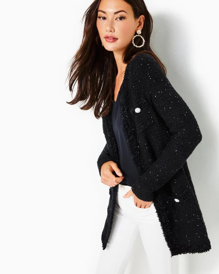 Lilly Pulitzer Amal Cardigan Black Metallic Women Tops