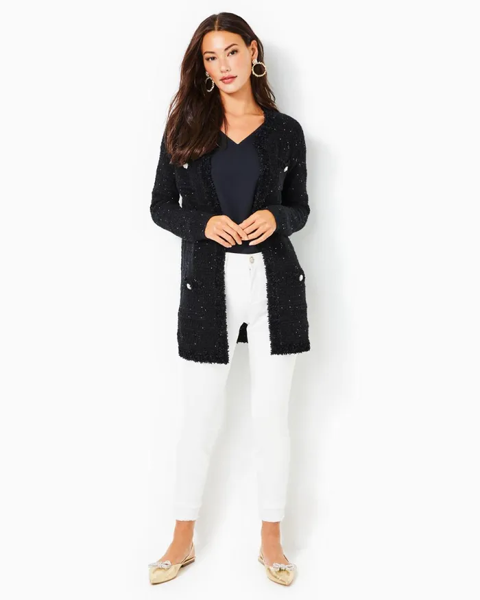 Lilly Pulitzer Amal Cardigan Black Metallic Women Tops