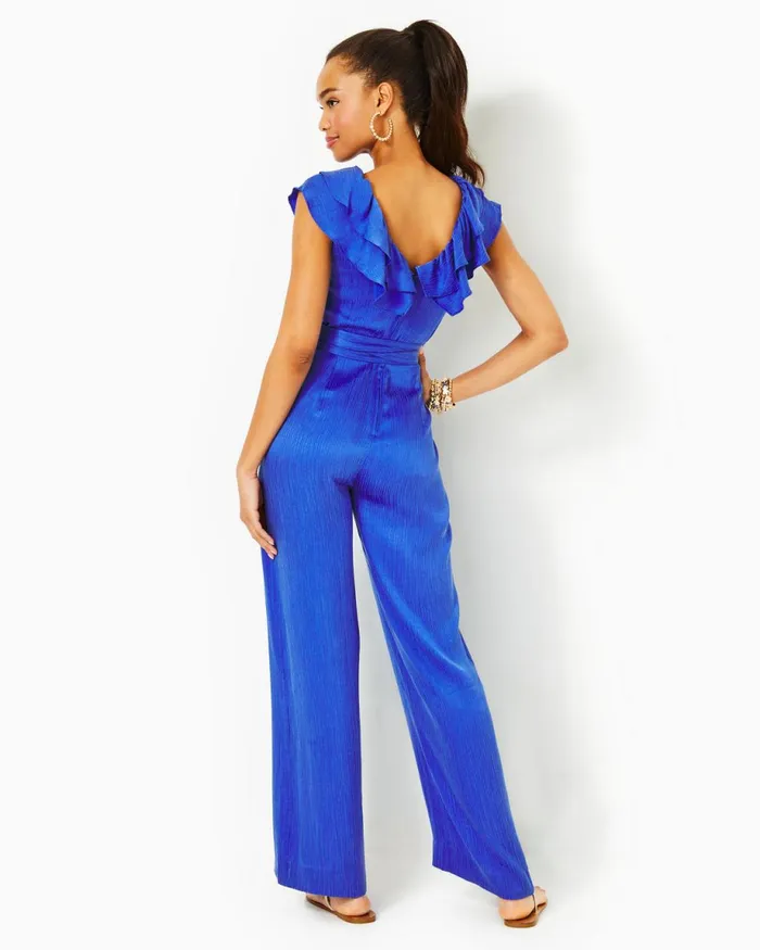 Lilly Pulitzer Amata Ruffle Jumpsuit Alba Blue Women Rompers and Jumpsuits
