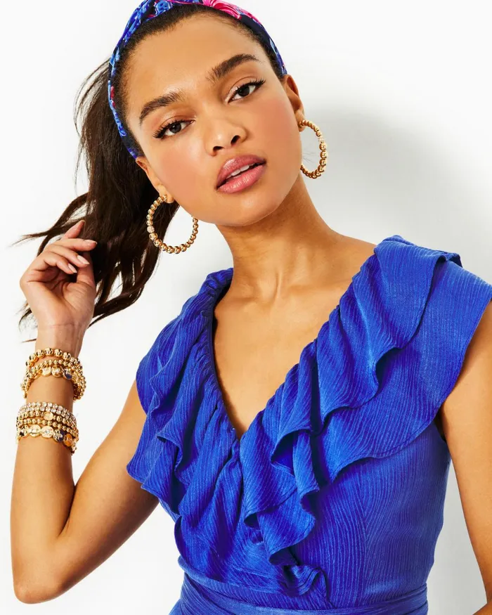 Lilly Pulitzer Amata Ruffle Jumpsuit Alba Blue Women Rompers and Jumpsuits