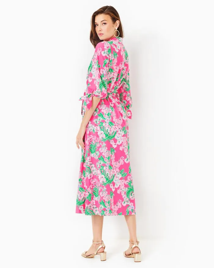 Lilly Pulitzer Amrita Cotton Midi Shirtdress Roxie Pink Worth A Look Women Fit and Flare Dresses