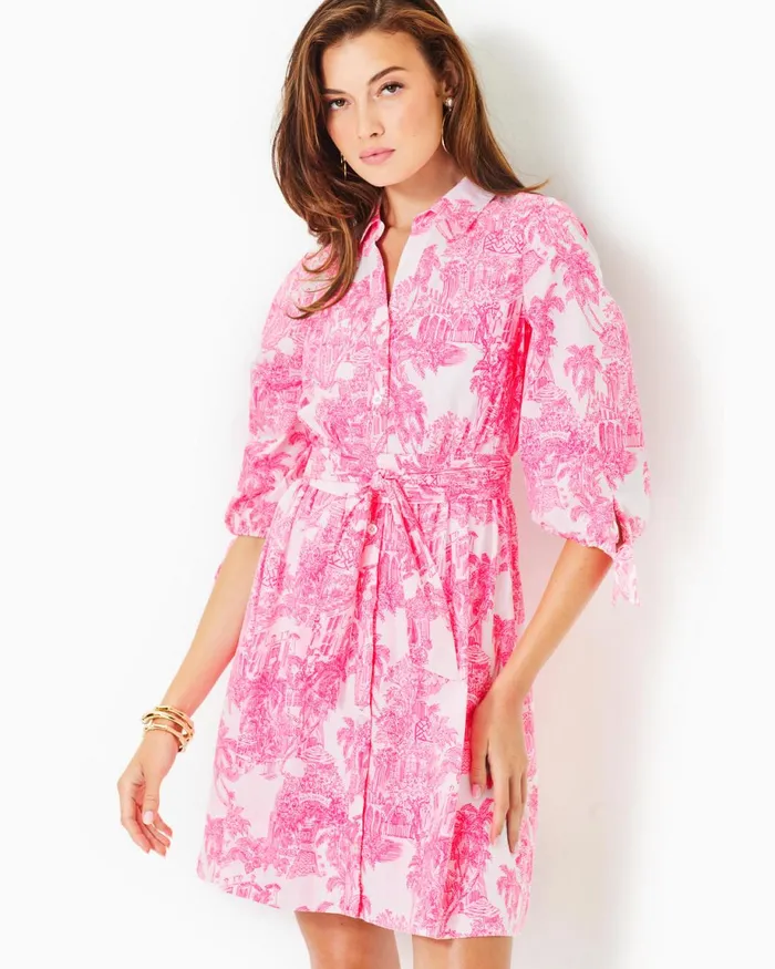 Lilly Pulitzer Amrita Cotton Shirtdress Resort White Pb Anniversary Toile Women Fit and Flare Dresses Lilly Pulitzer Amrita Cotton Shirtdress Resort White Pb Anniversary Toile Women Fit and Flare Dresses