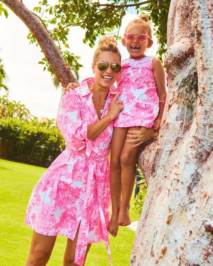 Lilly Pulitzer Amrita Cotton Shirtdress Resort White Pb Anniversary Toile Women Fit and Flare Dresses