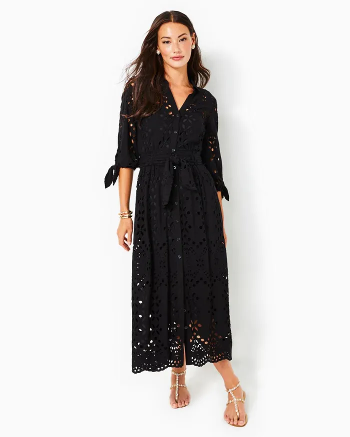 Lilly Pulitzer Amrita Eyelet Midi Dress Onyx Soiree Eyelet Women Fit and Flare Dresses Lilly Pulitzer Amrita Eyelet Midi Dress Onyx Soiree Eyelet Women Fit and Flare Dresses