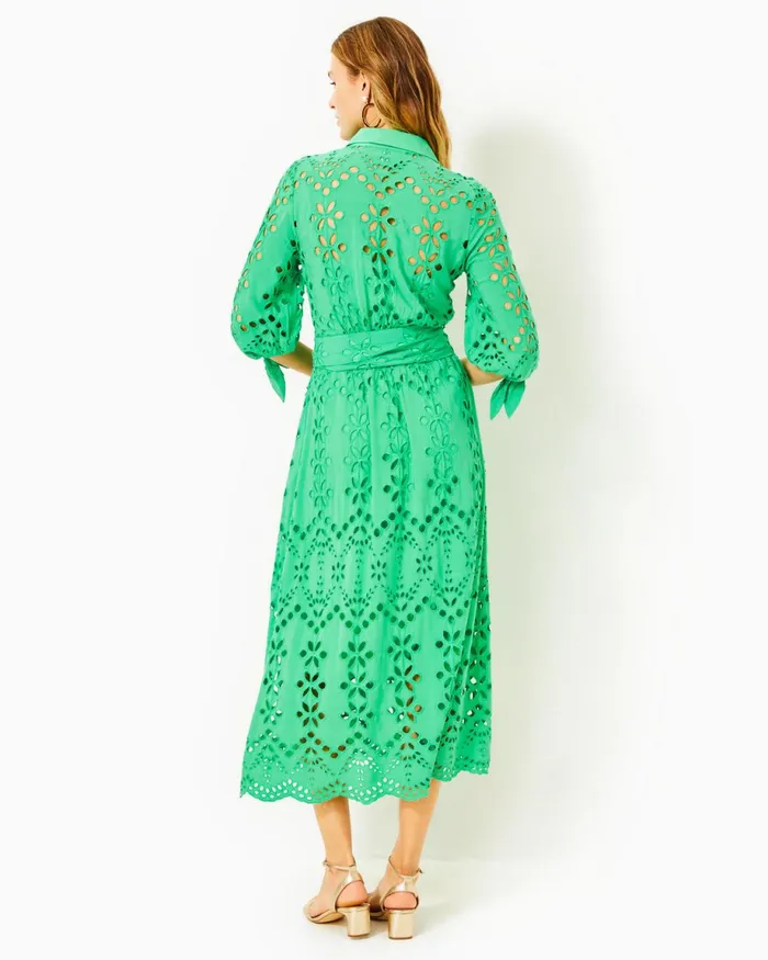 Lilly Pulitzer Amrita Eyelet Midi Dress Spearmint Soiree Eyelet Women Fit and Flare Dresses