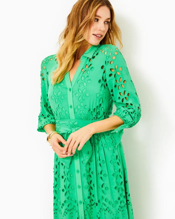 Lilly Pulitzer Amrita Eyelet Midi Dress Spearmint Soiree Eyelet Women Fit and Flare Dresses