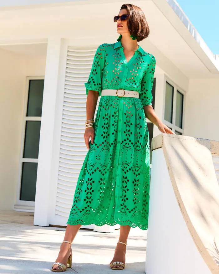 Lilly Pulitzer Amrita Eyelet Midi Dress Spearmint Soiree Eyelet Women Fit and Flare Dresses