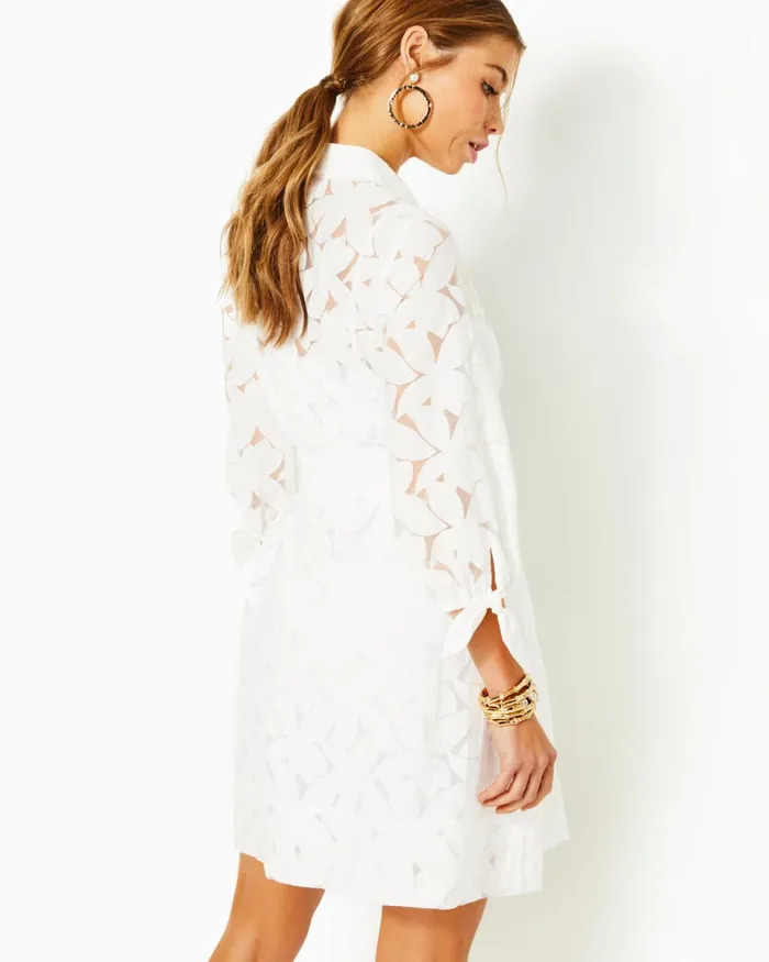 Lilly Pulitzer Amrita Shirtdress Resort White Flora Faille Women Fit and Flare Dresses