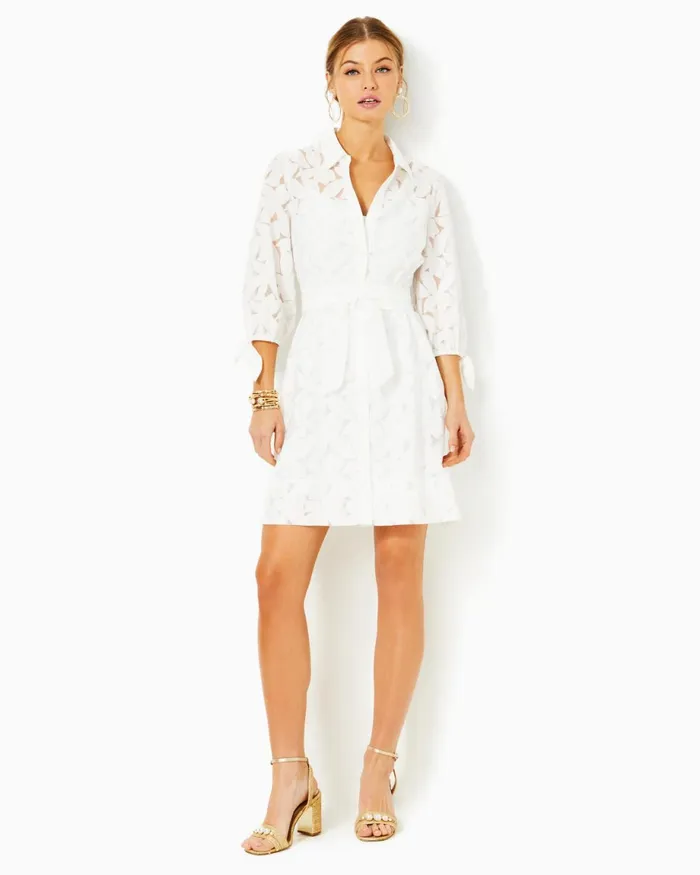 Lilly Pulitzer Amrita Shirtdress Resort White Flora Faille Women Fit and Flare Dresses