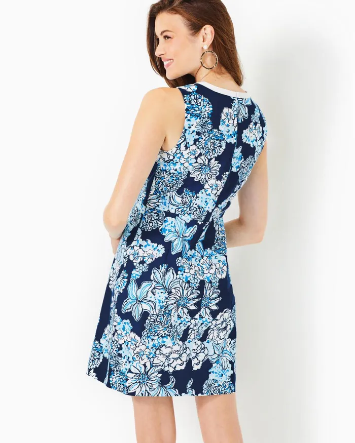 Lilly Pulitzer Aria Cotton Shift Dress Low Tide Navy Bouquet All Day Women Shift Dresses