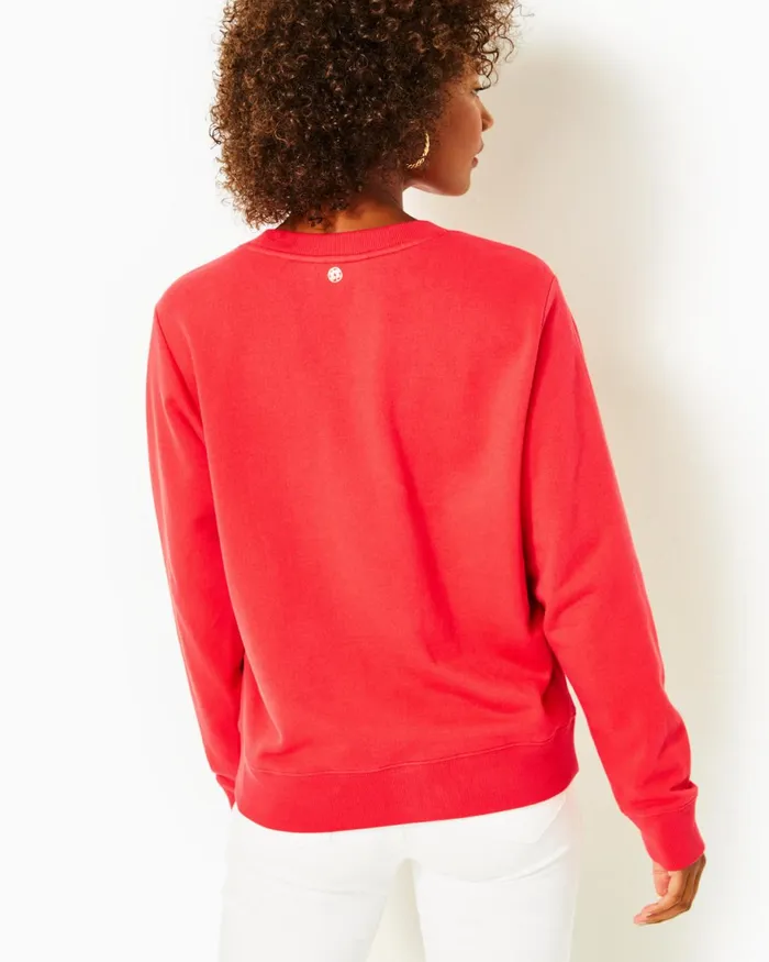 Lilly Pulitzer Ballad Cotton Sweatshirt Amaryllis Red Cheers Graphic Women Tops