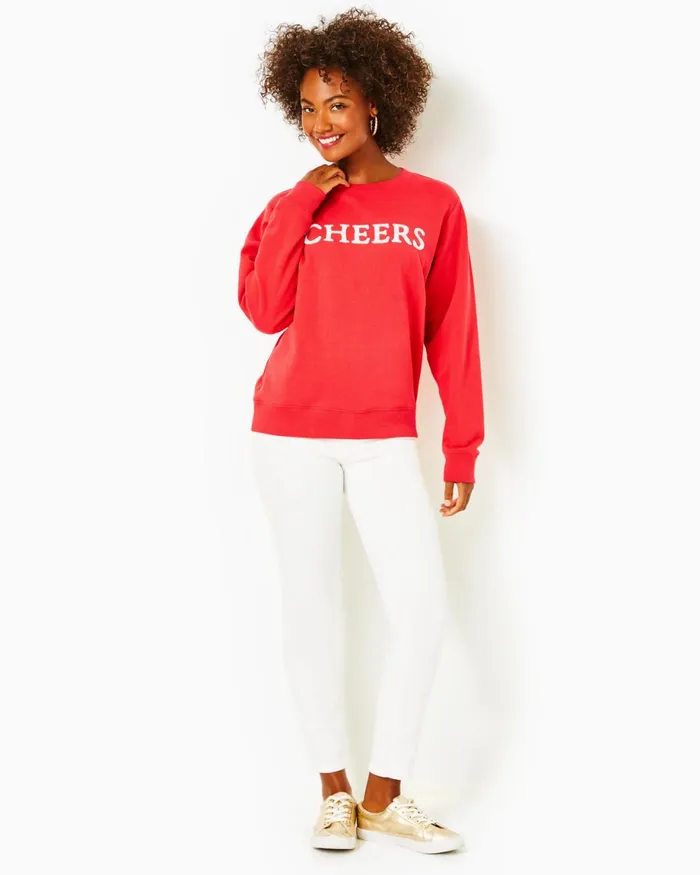 Lilly Pulitzer Ballad Cotton Sweatshirt Amaryllis Red Cheers Graphic Women Tops