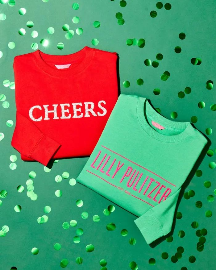 Lilly Pulitzer Ballad Cotton Sweatshirt Amaryllis Red Cheers Graphic Women Tops