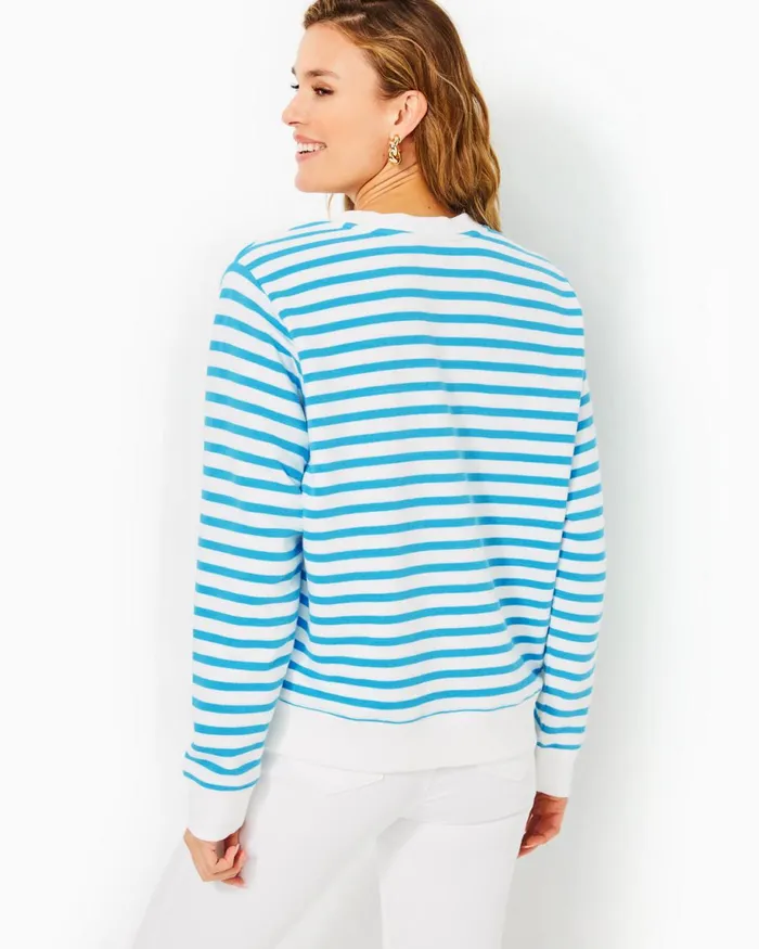 Lilly Pulitzer Ballad Cotton Sweatshirt Lunar Blue Striped Lilly Pulitzer Embroidered Sweat Women Tops