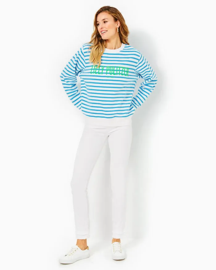Lilly Pulitzer Ballad Cotton Sweatshirt Lunar Blue Striped Lilly Pulitzer Embroidered Sweat Women Tops