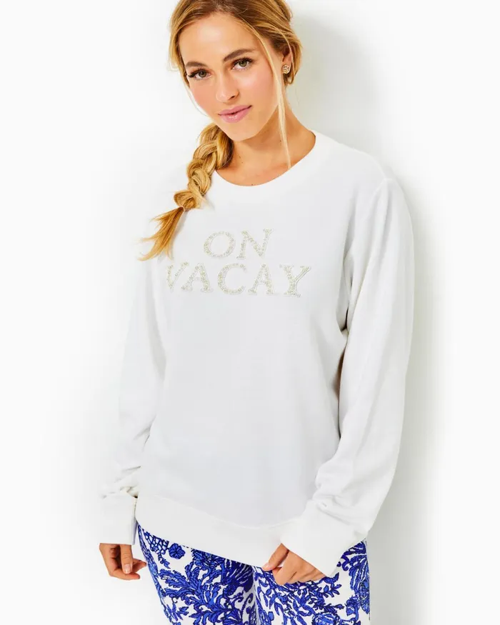 Lilly Pulitzer Ballad Cotton Sweatshirt Resort White On Vacay Embellished Graphic Women Tops Lilly Pulitzer Ballad Cotton Sweatshirt Resort White On Vacay Embellished Graphic Women Tops