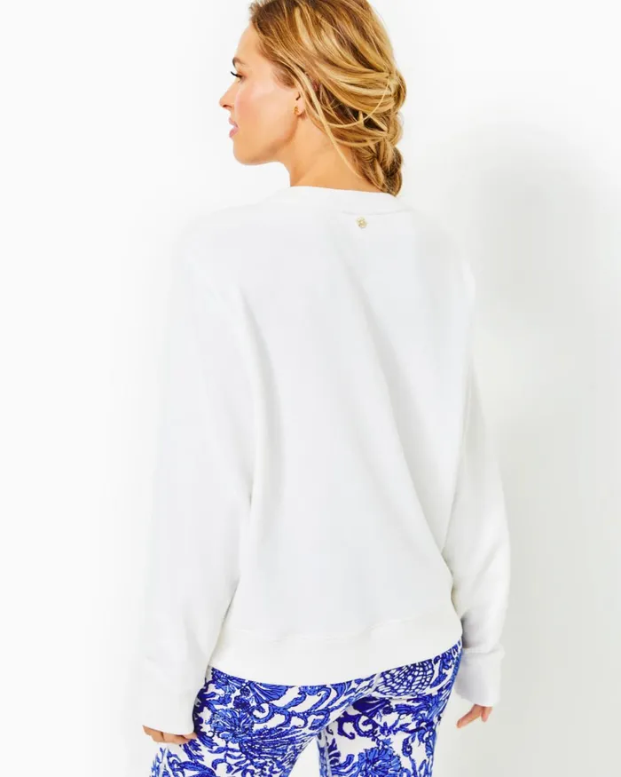 Lilly Pulitzer Ballad Cotton Sweatshirt Resort White On Vacay Embellished Graphic Women Tops