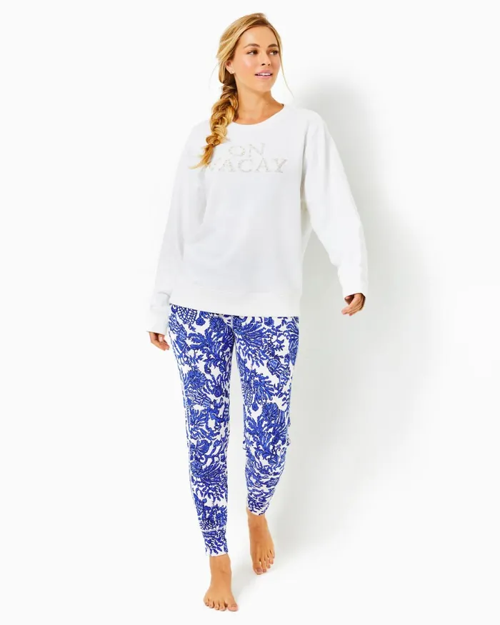 Lilly Pulitzer Ballad Cotton Sweatshirt Resort White On Vacay Embellished Graphic Women Tops