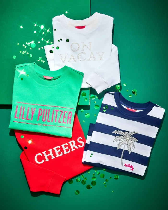 Lilly Pulitzer Ballad Cotton Sweatshirt Resort White On Vacay Embellished Graphic Women Tops