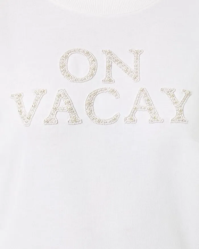 Lilly Pulitzer Ballad Cotton Sweatshirt Resort White On Vacay Embellished Graphic Women Tops