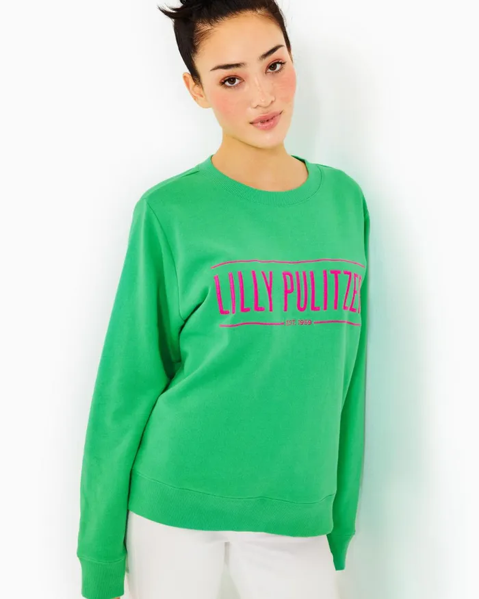 Lilly Pulitzer Ballad Cotton Sweatshirt Spearmint Lilly Pulitzer Embroidered Sweatshirt Women Tops