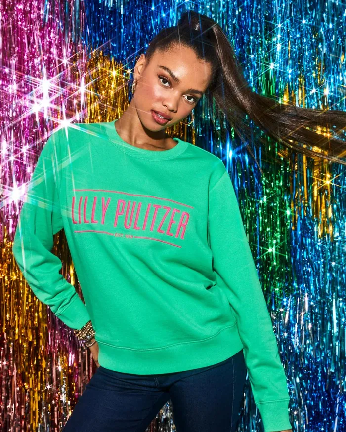 Lilly Pulitzer Ballad Cotton Sweatshirt Spearmint Lilly Pulitzer Embroidered Sweatshirt Women Tops