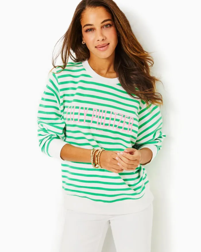 Lilly Pulitzer Ballad Cotton Sweatshirt Spearmint Striped Lilly Pulitzer Embroidered Sweat Women Tops Lilly Pulitzer Ballad Cotton Sweatshirt Spearmint Striped Lilly Pulitzer Embroidered Sweat Women Tops