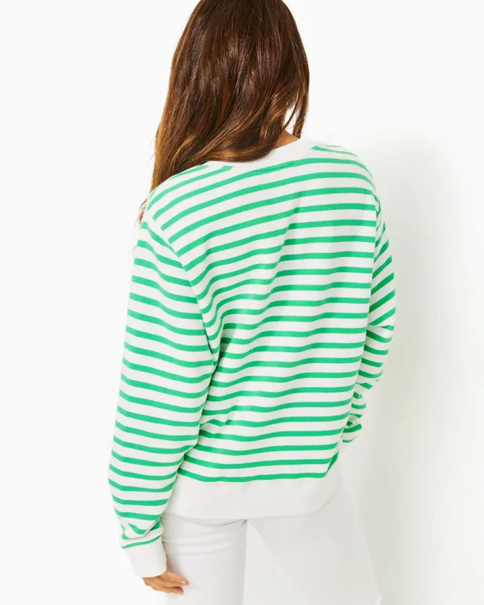 Lilly Pulitzer Ballad Cotton Sweatshirt Spearmint Striped Lilly Pulitzer Embroidered Sweat Women Tops
