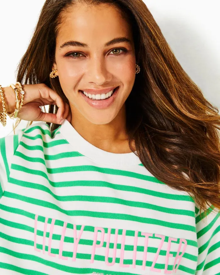Lilly Pulitzer Ballad Cotton Sweatshirt Spearmint Striped Lilly Pulitzer Embroidered Sweat Women Tops