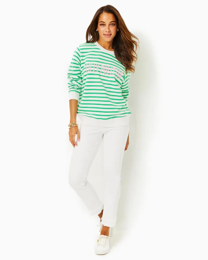 Lilly Pulitzer Ballad Cotton Sweatshirt Spearmint Striped Lilly Pulitzer Embroidered Sweat Women Tops