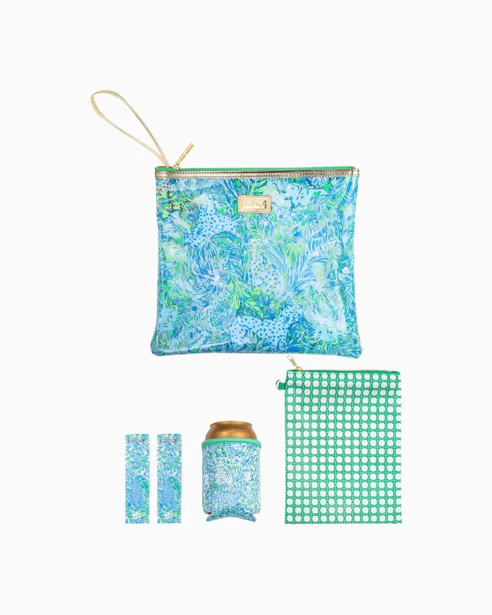 Lilly Pulitzer Beach Day Pouch Hydra Blue Dandy Lions Women Bags