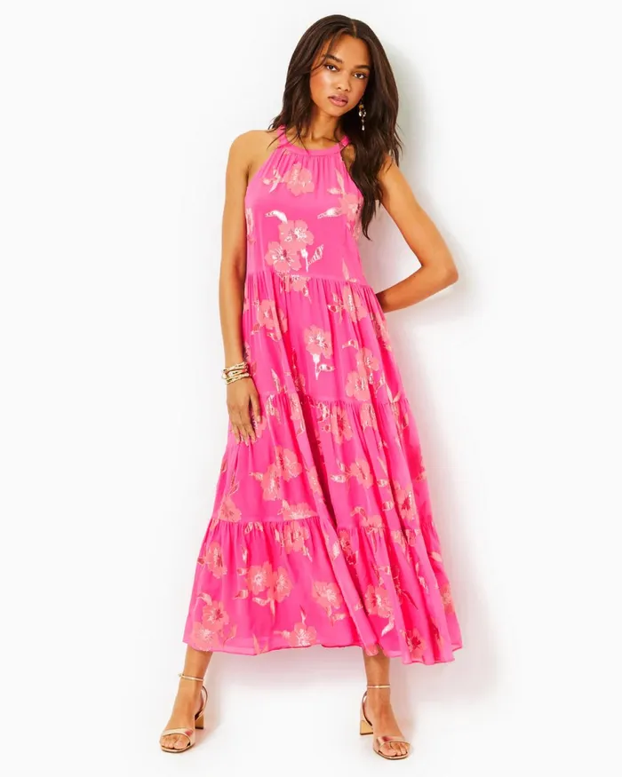 Lilly Pulitzer Beccalyn Halter Maxi Dress Roxie Pink Anniversary Silk Clip Women Swing Dresses Lilly Pulitzer Beccalyn Halter Maxi Dress Roxie Pink Anniversary Silk Clip Women Swing Dresses