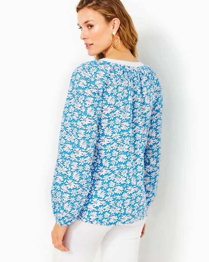Lilly Pulitzer Camryn Cotton Tunic Lunar Blue Palm Beach Petals Women Tops